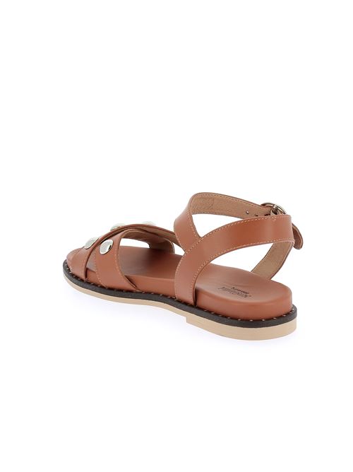 sandalo da donna in pelle cuoio con borchie metalliche e cinturino regolabile NERO GIARDINI | E410490D329